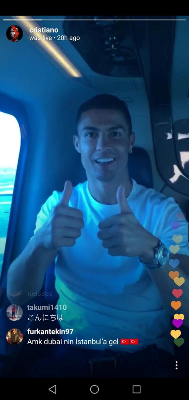 Ronaldo is all smiles on board the helicopter. Courtesy cristiano / Instagram