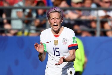 United States' forward Megan Rapinoe celebrates after scoring the first of her two goals in a 2-1 win against Spain in their 2019 Women's World Cup match. AFP