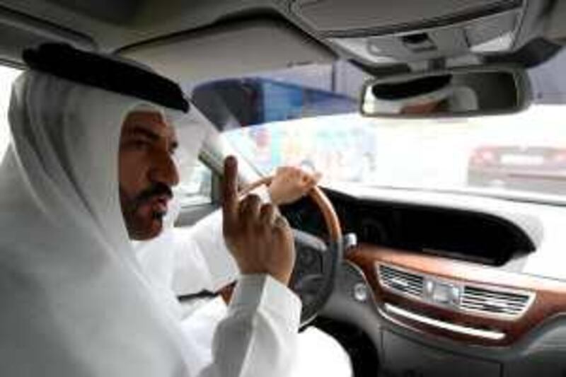 DUBAI, UNITED ARAB EMIRATES – July 14: Mohammed ben Sulayem ex-rally driver talking about poor standards of driving on Dubai’s roads while driving his car in Dubai. (Pawan Singh / The National) *** Local Caption ***  PS008-MOHD BEN SULAYEM.jpgPS008-MOHD BEN SULAYEM.jpg