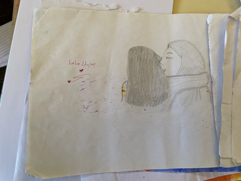 A drawing by one of the Syrian refugees entitled 'I love you, mama'.