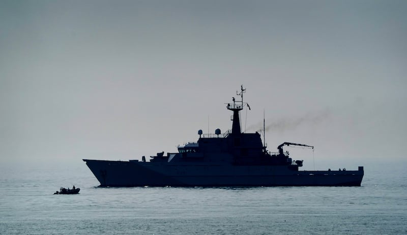 British navy ship 'HMS Tyne' on patrol in the English Channel off the coast of Dover. PA