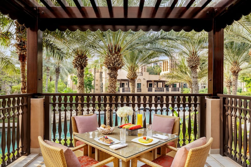 The balcony of an Arabian Summerhouse Lagoon Superior room. Photo: Jumeirah Group
