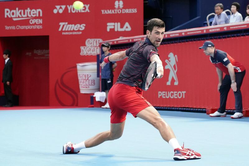 Novak Djokovic on his way to victory against John Millmanin the final of the Japan Open on Sunday, October 6. Getty