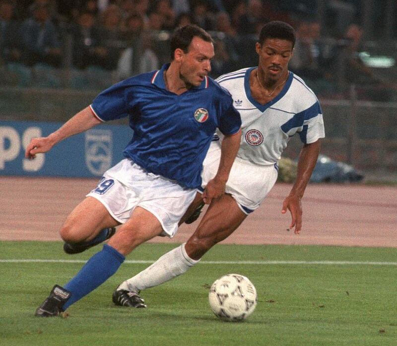 Italian forward Salvatore Schillaci against USA at the 1990 World Cup. AFP Photo  