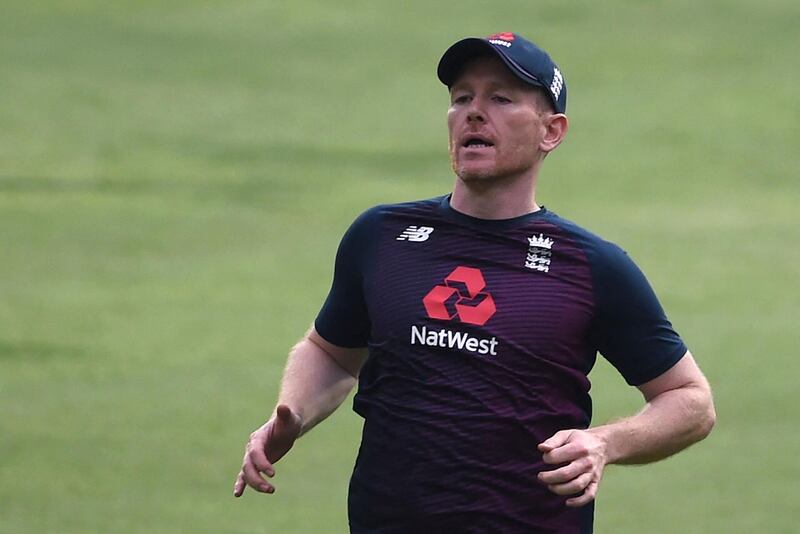 England captain Eoin Morgan takes part in a practice session in Pune. AFP