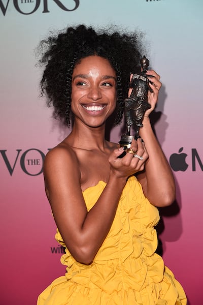 Lianne La Havas poses with her Best Album award at the Ivor Novello Awards 2021. Getty Images