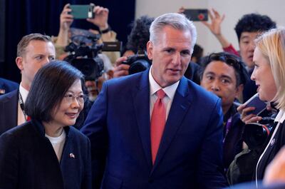 Taiwan's President Tsai Ing Wen meets the US Speaker of the House Kevin McCarthy. Reuters