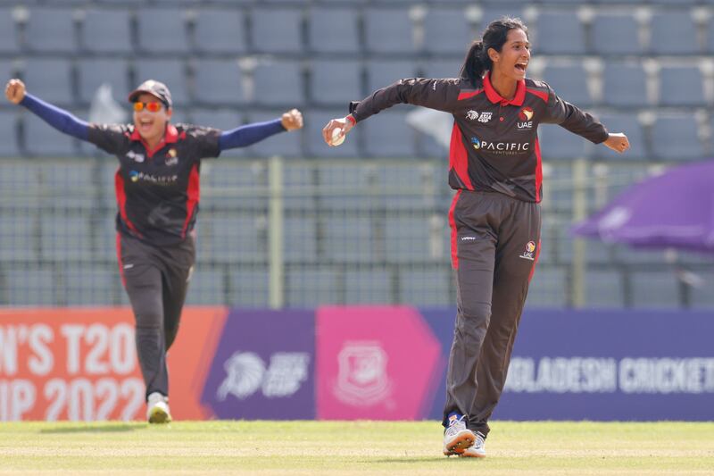 UAE allrounder Khushi Sharma caught and bowled Natthakan Chantham, who had been player of the match as Thailand beat Pakistan a day earlier. Courtesy ACC