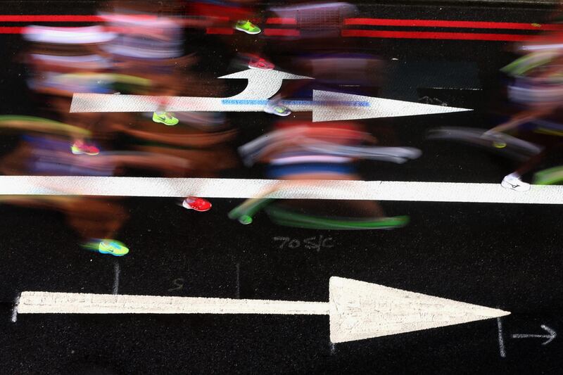 LONDON, ENGLAND - AUGUST 05:  Athletes compete during the Women's Marathon on Day 9 of the London 2012 Olympic Games on August 5, 2012 in London, England.  (Photo by Alexander Hassenstein/Getty Images)