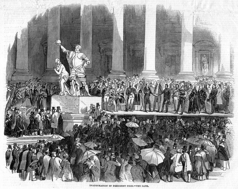 The Inauguration of President Polk, 1845. James Knox Polk (1795-1849) was the eleventh President of the United States, serving from 1845 to 1849. From the Illustrated London News, 19 April 1845. (Photo by The Print Collector/Print Collector/Getty Images)