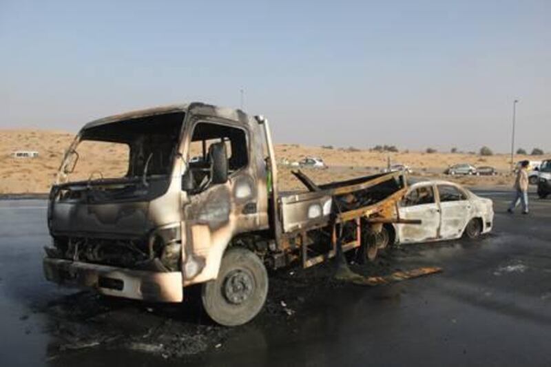 A scene following a 35 car-pile up on the Dubai Bypass road.

Courtesy of Dubai Police
