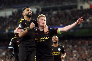 Manchester City's Kevin De Bruyne celebrates scoring his side's second goal. PA