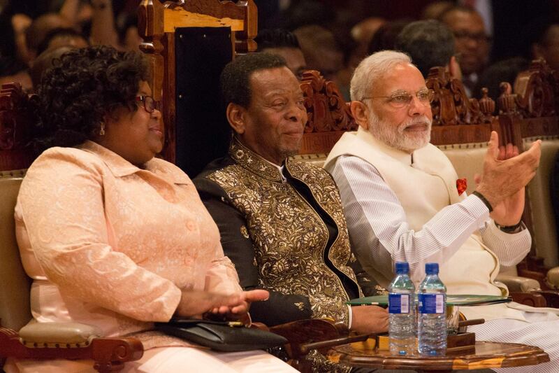 Indian Prime Minister Narendra Modi sits next to King Goodwill Zwelithini at the City Hall of Durban on July 9, 2016. AFP