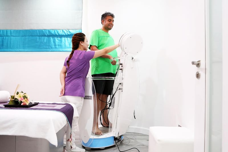 Anil Dadlani lost 16 kilograms in 12 weeks using a fat-burning machine at a clinic in Dubai. Pawan Singh / The National 