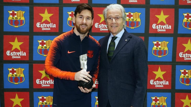 Lionel Messi, left, alongside Ramon Alfonseda, who has been of the ABJ chairman for 14 years. Courtesy Andy Mitten