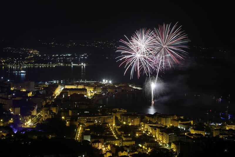 Fireworks explode over Ajaccio, on the French Mediterranean island of Corsica. AFP