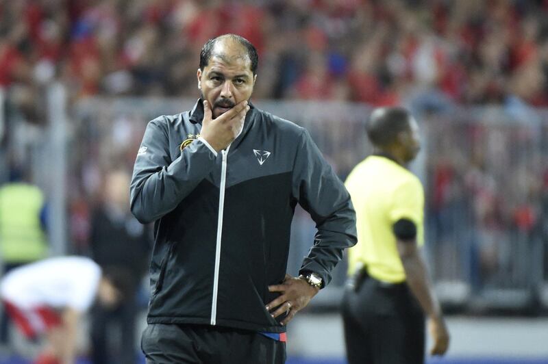 ES Tunis' coach Moine Chaabani reacts during the CAF Champions League final football match between Egypt's Al-Ahly and Tunisia's ES Tunis at the Borg el-Arab stadium near the Mediterranean city of Alexandria on November 2, 2018. (Photo by Khaled DESOUKI / AFP)