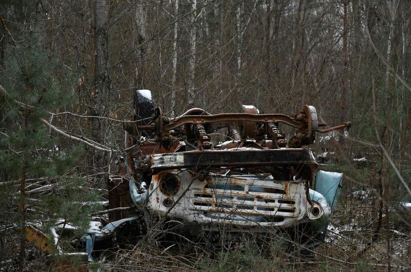 An abandoned car in the ghost town of Pripyat, not far from Chernobyl nuclear power plant.  AFP