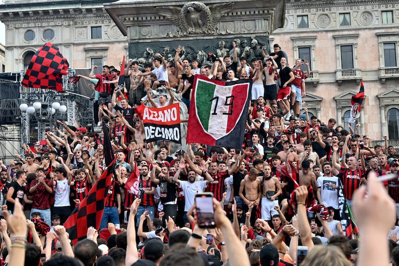 AC Milan fans pack the city centre to celebrate the club's Serie A title. Reuters