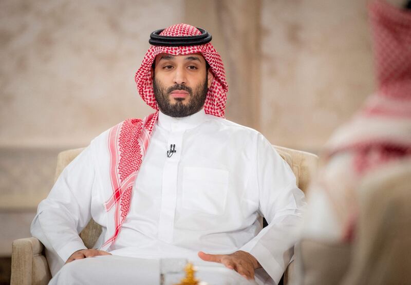 A handout picture provided by the Saudi Royal Palace on April 27, 2021, shows Saudi Crown Prince Mohammed bin Salman during an interview with the Middle East Broadcasting Center (MBC) in the capital Riyadh to mark the fifth anniversary of his vision 2030.  - RESTRICTED TO EDITORIAL USE - MANDATORY CREDIT "AFP PHOTO / SAUDI ROYAL PALACE / BANDAR AL-JALOUD" - NO MARKETING - NO ADVERTISING CAMPAIGNS - DISTRIBUTED AS A SERVICE TO CLIENTS
 / AFP / Saudi Royal Palace / RESTRICTED TO EDITORIAL USE - MANDATORY CREDIT "AFP PHOTO / SAUDI ROYAL PALACE / BANDAR AL-JALOUD" - NO MARKETING - NO ADVERTISING CAMPAIGNS - DISTRIBUTED AS A SERVICE TO CLIENTS
