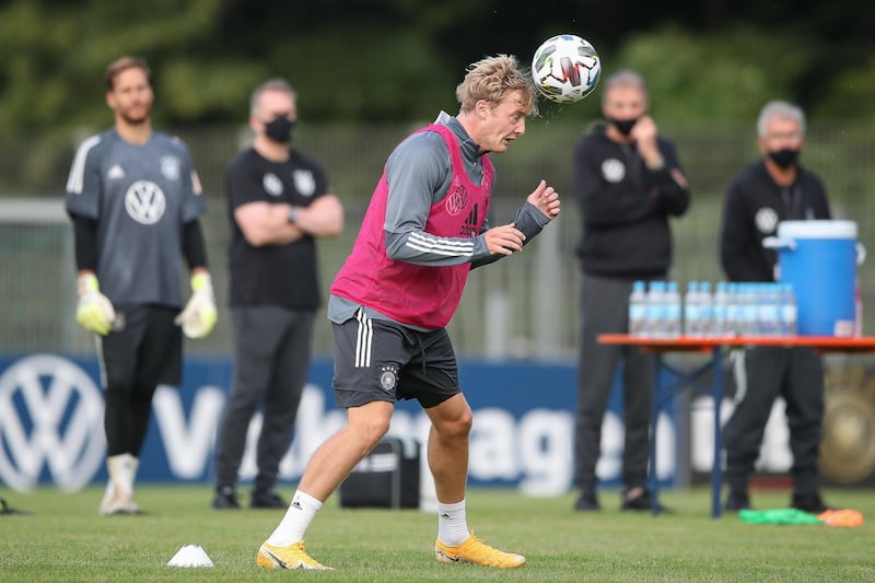 Julian Brandt plays the ball during a training session at ADM-Sportpark ahead of Germany's Uefa Nations League group stage match against Spain. Getty Images