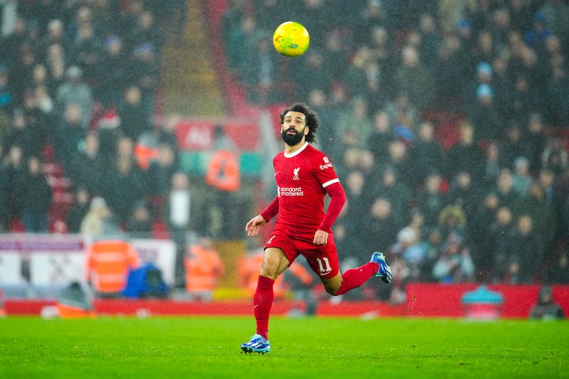 Liverpool's Mohamed Salah controls the ball. AP
