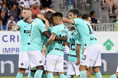 Romelu Lukaku, second left, scored the winner against Cagliari, but was subjected to monkey chants as he stepped up to take the penalty. Getty