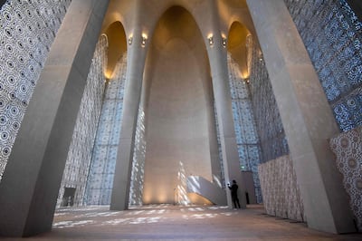 Inside the Eminence Ahmed El-Tayeb Mosque, which has a moveable screen to separate male and female worshippers. AFP