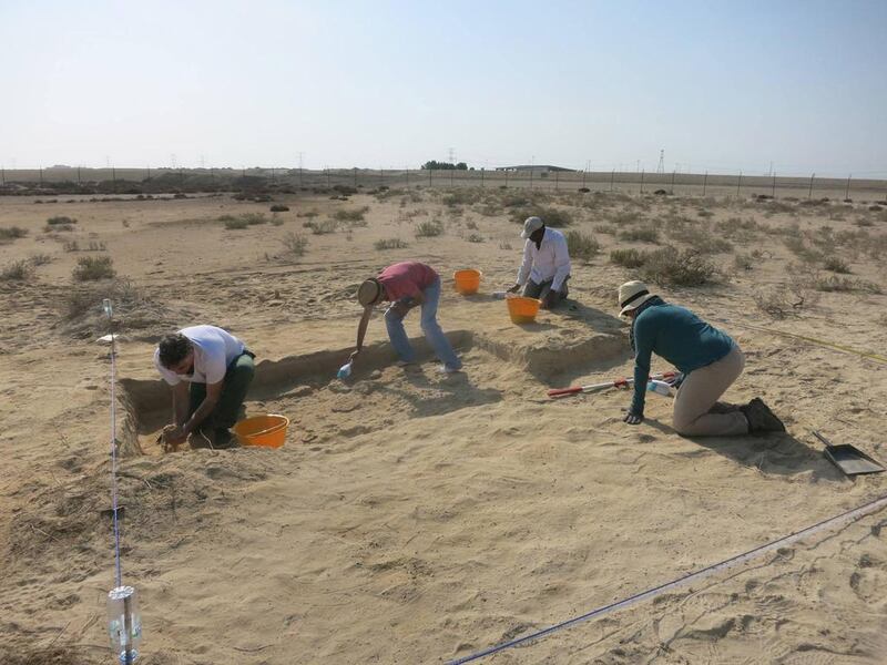 NYUAD students take part in excavations on Saadiyat in 2015. At one of the sites, almost 3,000 pottery sherds were found. Courtesy Dr Robert Parthesius (NYUAD)