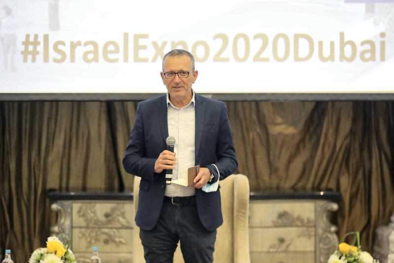 Elazar Cohen, Commissioner General speaking during the press conference of Israel plans for Expo2020 Dubai held at Al Habtoor Palace in Dubai on June 9,2021. Pawan Singh / The National. Story by Neil Halligan 