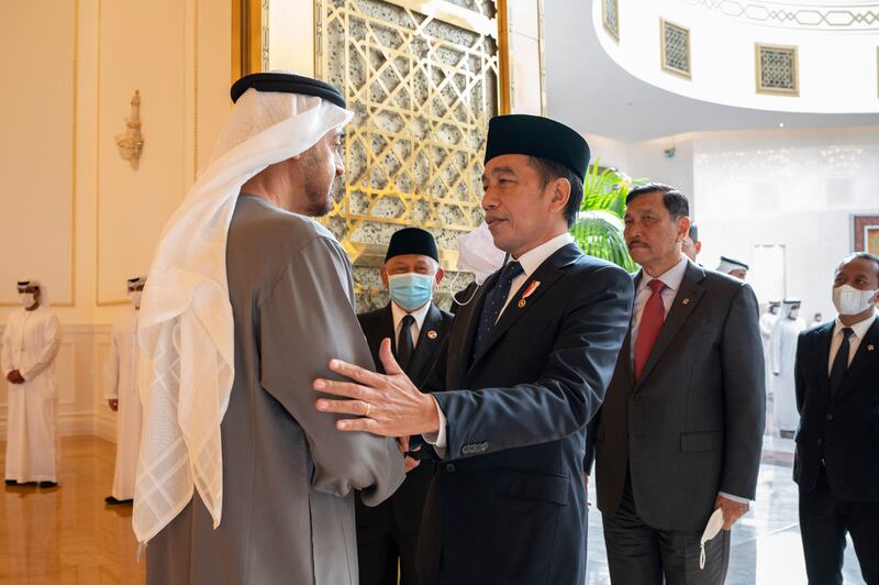 Joko Widodo, President of Indonesia with Sheikh Mohamed bin Zayed. Abdulla Al Neyadi for the Ministry of Presidential Affairs 