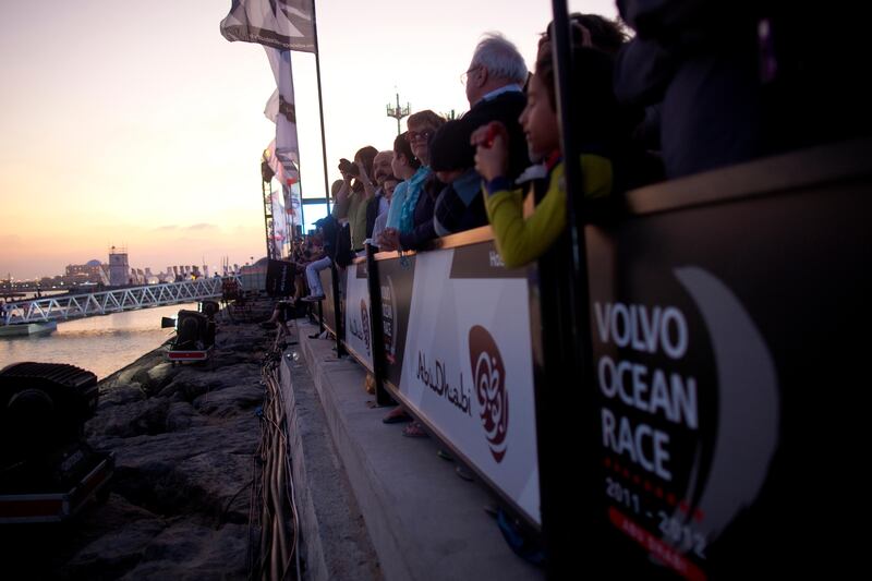Crowds gather to watch teams arrive after completing the second leg of the Volvo Ocean Race in Abu Dhabi on January 4, 2012. Christopher Pike / The National

For story by: 43314
Job ID: To Be Determined