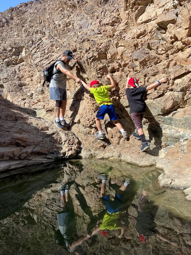 In Ras Al Khaimah, Finlay hiked through Wadi Naqab and Wadi Koob.