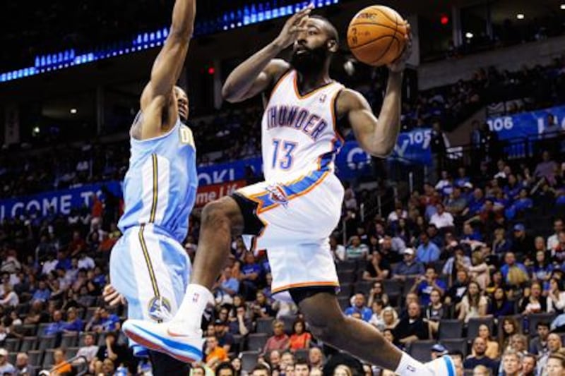 James Harden in action for the Oklahoma City Thunder during a pre-season match against Denver