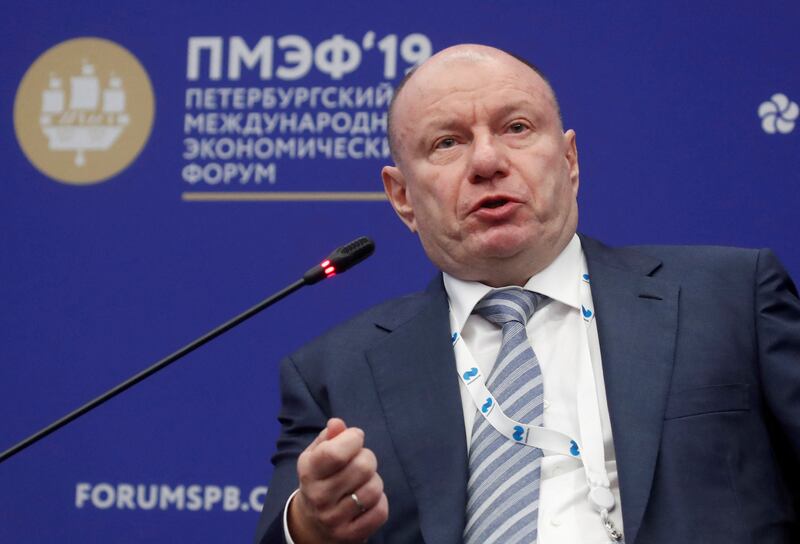 Vladimir Potanin attends a session of the St Petersburg International Economic Forum in Russia in 2019. Reuters