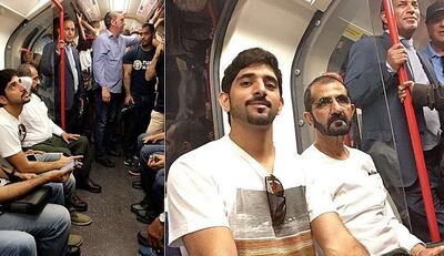 Sheikh Hamdan and Sheikh Mohammed ride the London tube in July 2016.