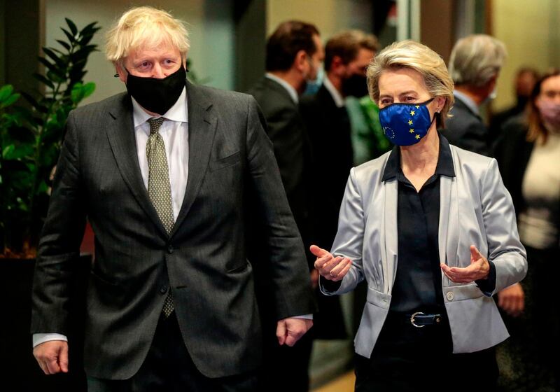 Boris Johnson is welcomed by Ursula von der Leyen. AFP