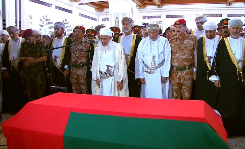 Prayers and funeral rites are held for Sultan Qaboos. AFP / Oman TV