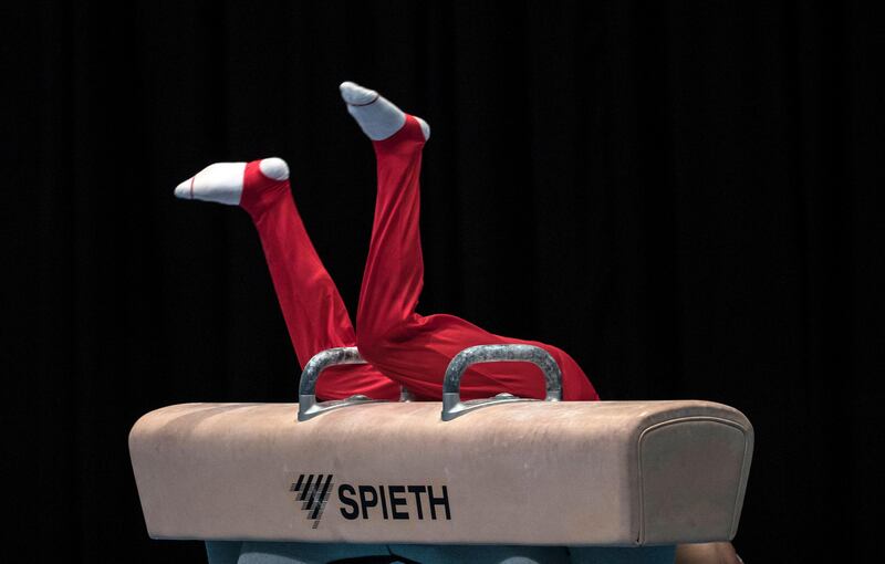 An Indonesian gymnast falls from a pommel horse during his exercise at the SEA Games 2017 in men's Artistic Gymnastics events in Kuala Lumpur, Malaysia. Ahmad Yusni / EPA