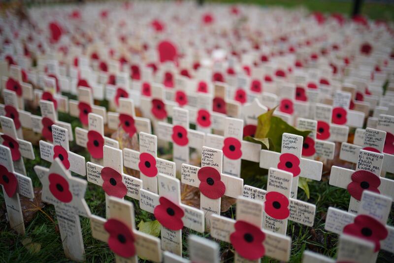 Memorial crosses at the Field of Remembrance at Westminster Abbey in London. PA