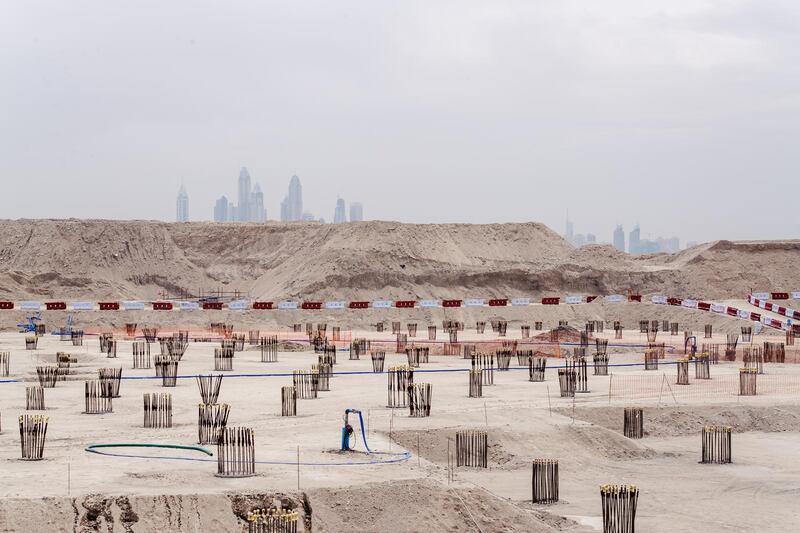 Dubai, UAE. March 7th 2016. Dubai Marina, seen over the top of construction work on the Palm Island. Alex Atack for The National. *** Local Caption ***  AA_070316_PalmDubaiStock-10.jpg
