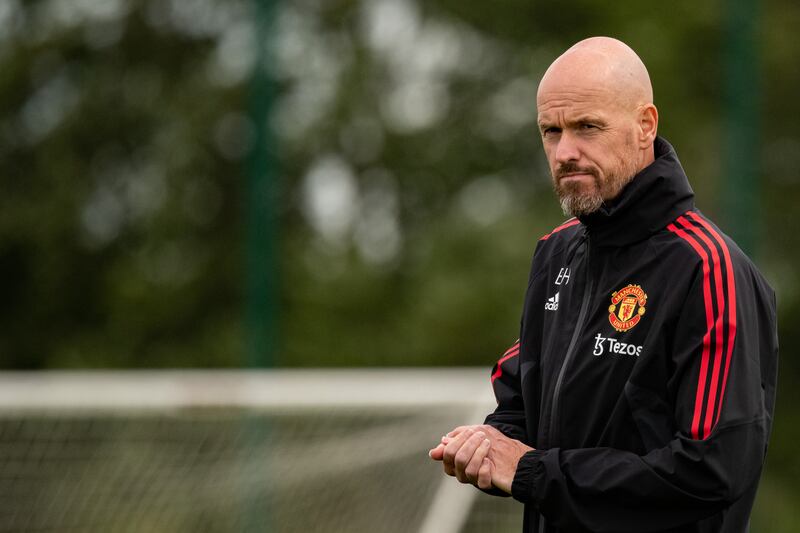 New Manchester United manager Erik ten Hag leads a first team session at Carrington training ground. All pictures Getty Images