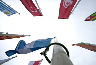 A view of the flags of members of the Non-Aligned Movement countries in Belgrade, Serbia, in October 2021. AP Photo