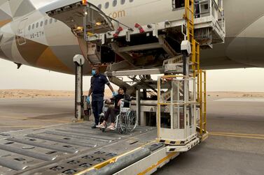 Etihad flight to Al Arish to evacuate Gazans with injuries and cancer from Gaza-Rafah-Arish to Abu Dhabi.