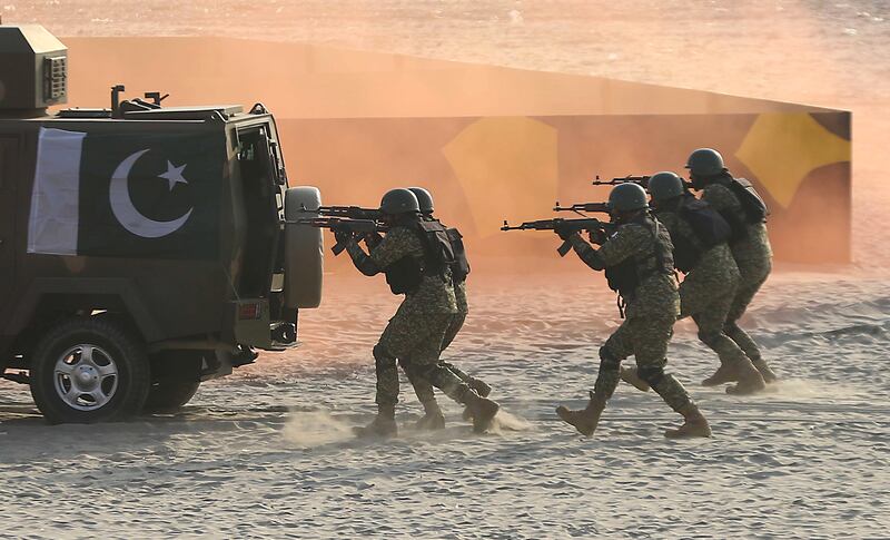 Pakistan Navy servicemen during the 2022 International Defence Exhibition and Seminar in Karachi. EPA