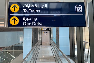 Signs for the Dubai Metro at One Deira Plaza. Pawan Singh / The National