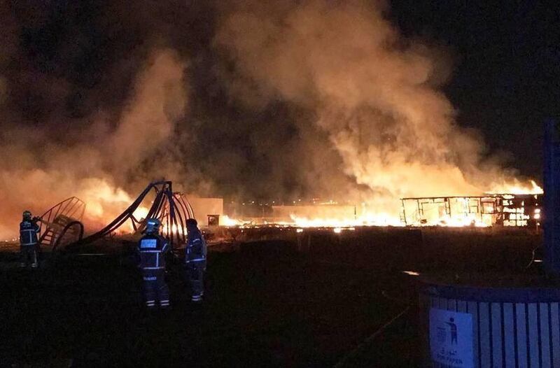 The fire tore through a labour camp owned by Al Nakheel in Al Warsa.