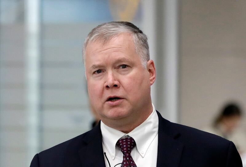 In this Dec. 19, 2018 photo, U.S. Special Representative for North Korea Stephen Biegun speaks to the media upon his arrival at Incheon International Airport in Incheon, South Korea. (AP Photo/Lee Jin-man)