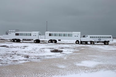 A bear radar system is mounted on local tourist company Frontiers North’s Tundra Buggy Lodge parked at Polar Bear Point in the Churchill Wildlife Management Area, Manitoba, Canada, October 27, 2020. Picture taken October 27, 2020. Reuters