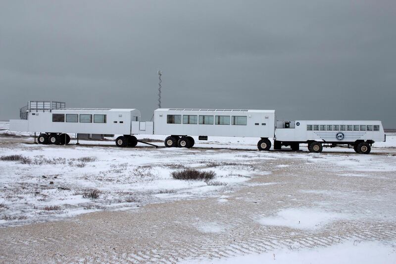 A bear radar system is mounted on local tourist company Frontiers North’s Tundra Buggy Lodge parked at Polar Bear Point in the Churchill Wildlife Management Area, Manitoba, Canada, October 27, 2020. Picture taken October 27, 2020.  REUTERS/Gloria Dickie    NO RESALES. NO ARCHIVES